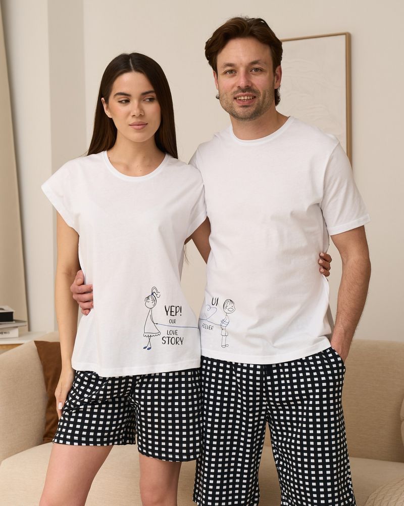 Жіночий піжамний комплект з шортами Love story - Family look для пари, M