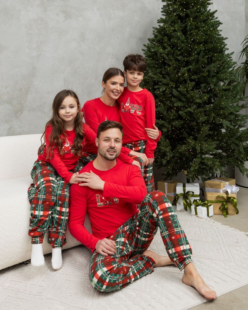 Детская, подростковая пижама для девочки новогодняя красная, Family look, 98-104
