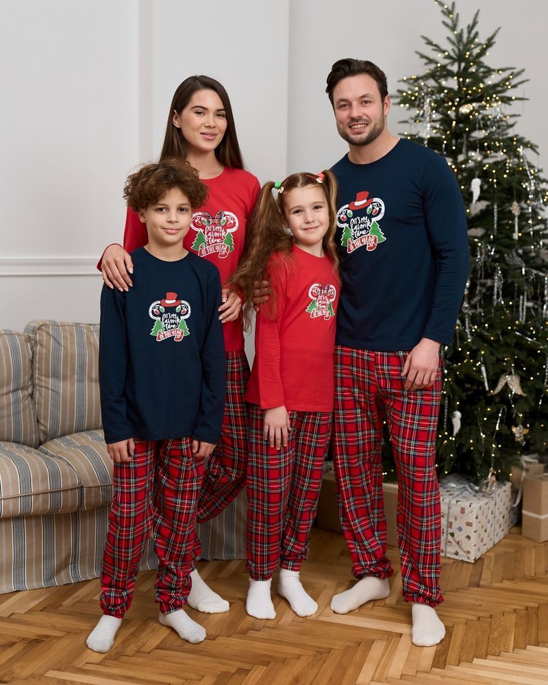 Пижама для мальчика с новогодним рисунком Мики синяя, Family look, 98-104
