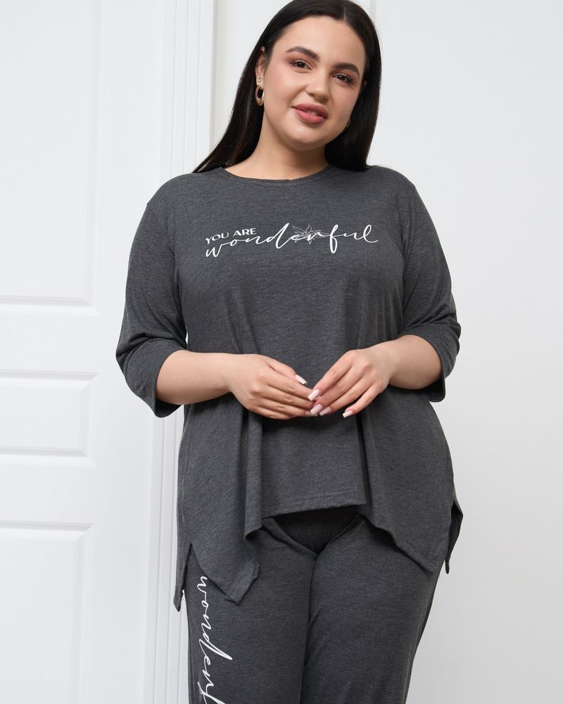 Комплект женский из вискозы Plus size темно-серый, 2XL