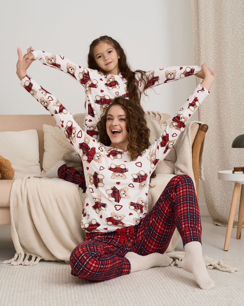 Подростковый комплект для девочки в мишки, Family look, 128-134