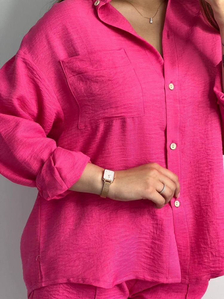 Костюм жіночий лляний з шортами, рожевий, XL-2XL