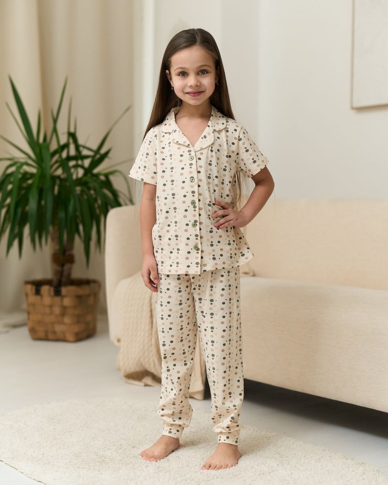 Детская пижама для девочки в горох, Family look мама и дочь, 128-134