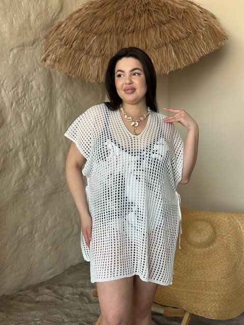 Женская пляжная туника короткая белая