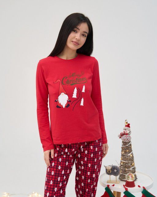 Женская пижама с рождественским принтом красная, Family look для семьи, L
