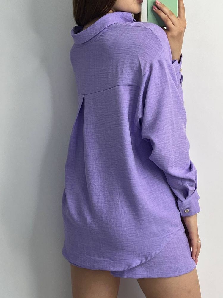 Костюм жіночий лляний з шортами, лавандовий, XL-2XL