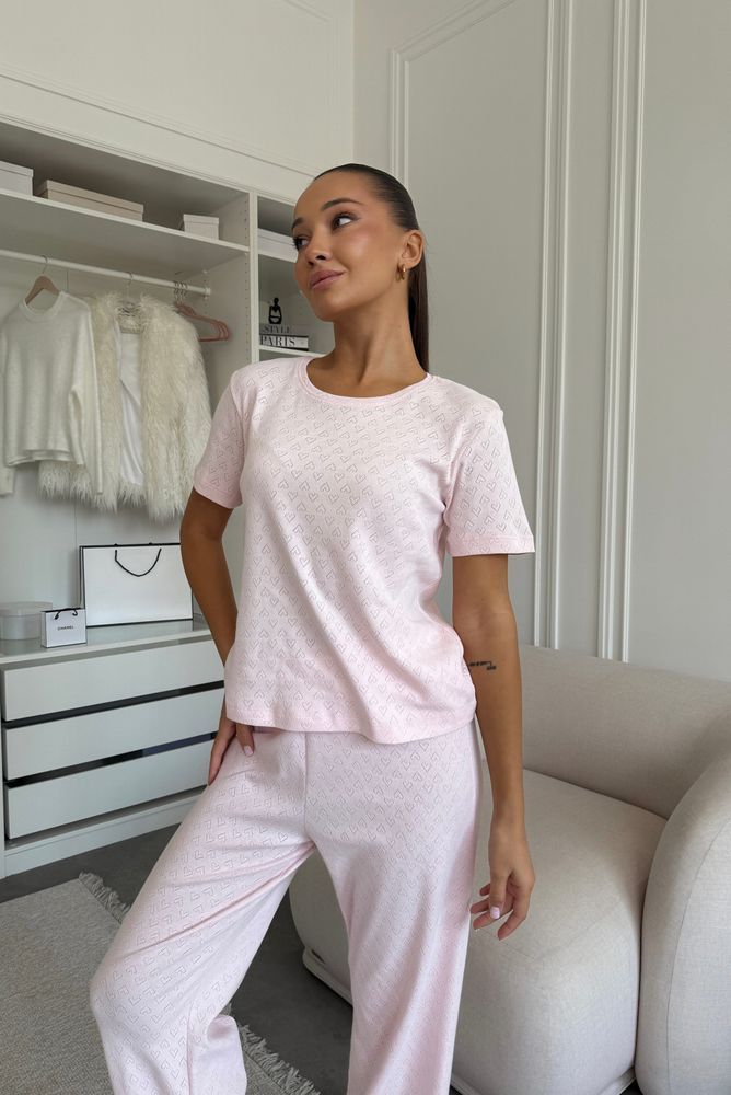 Женская пижама футболка и штаны, розовая, L-XL