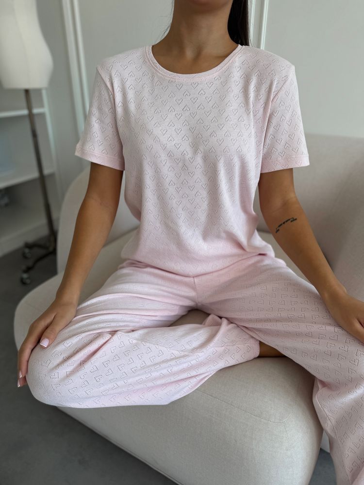 Женская пижама футболка и штаны, розовая, L-XL