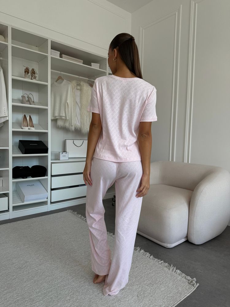 Женская пижама футболка и штаны, розовая, L-XL
