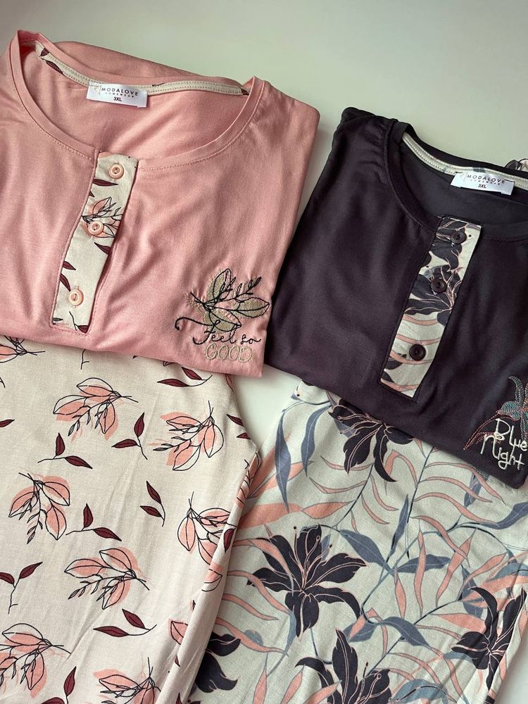 Пижамный комплект из вискозы +size в цветочный принт, 3XL