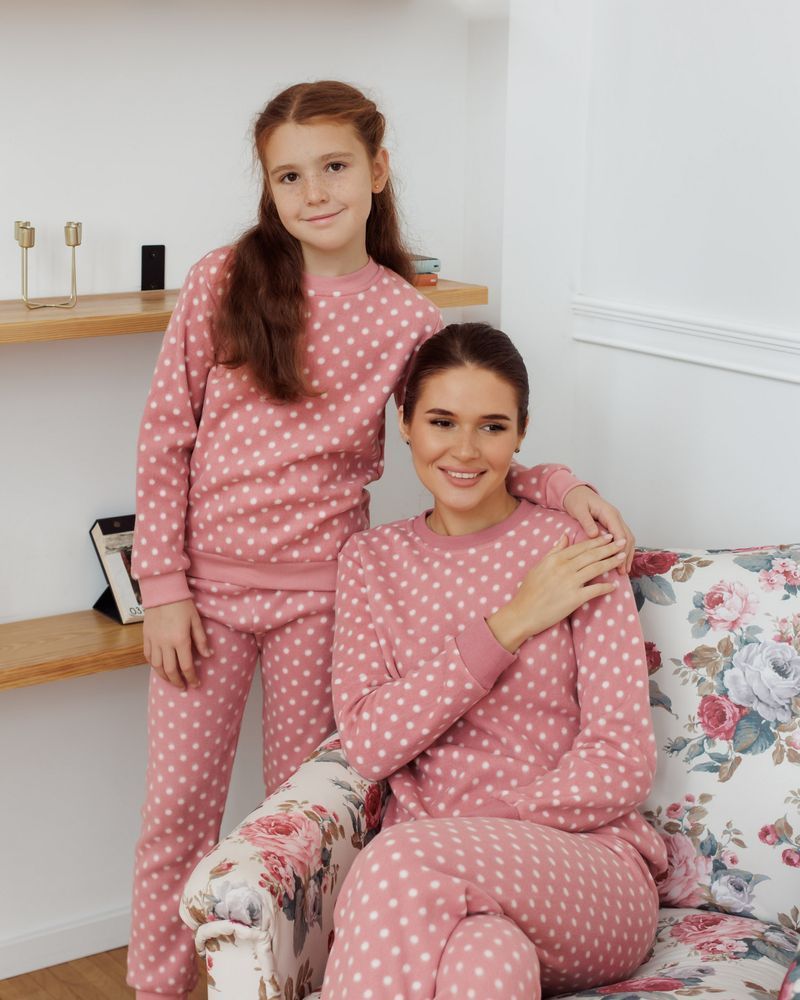 Жіноча флісова піжама в горох, Family look мама і донька, S
